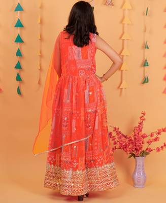 Red embroidered and printed gown 2