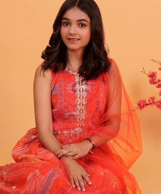 Red embroidered and printed gown 3