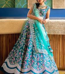 Aqua Blue satin Party wear Embroidered Work Lehenga Choli