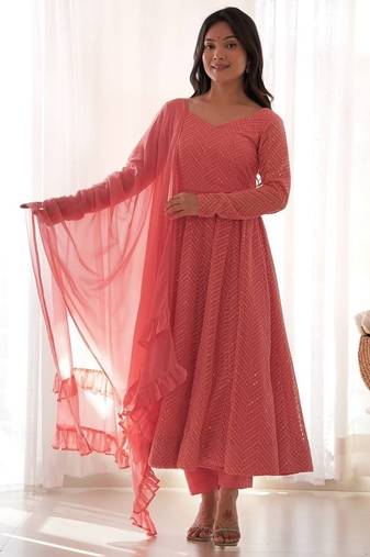 Heavy faux georgette with lukhnowi sequence work anarkali set