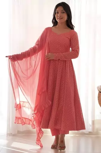 Heavy faux georgette with lukhnowi sequence work anarkali set