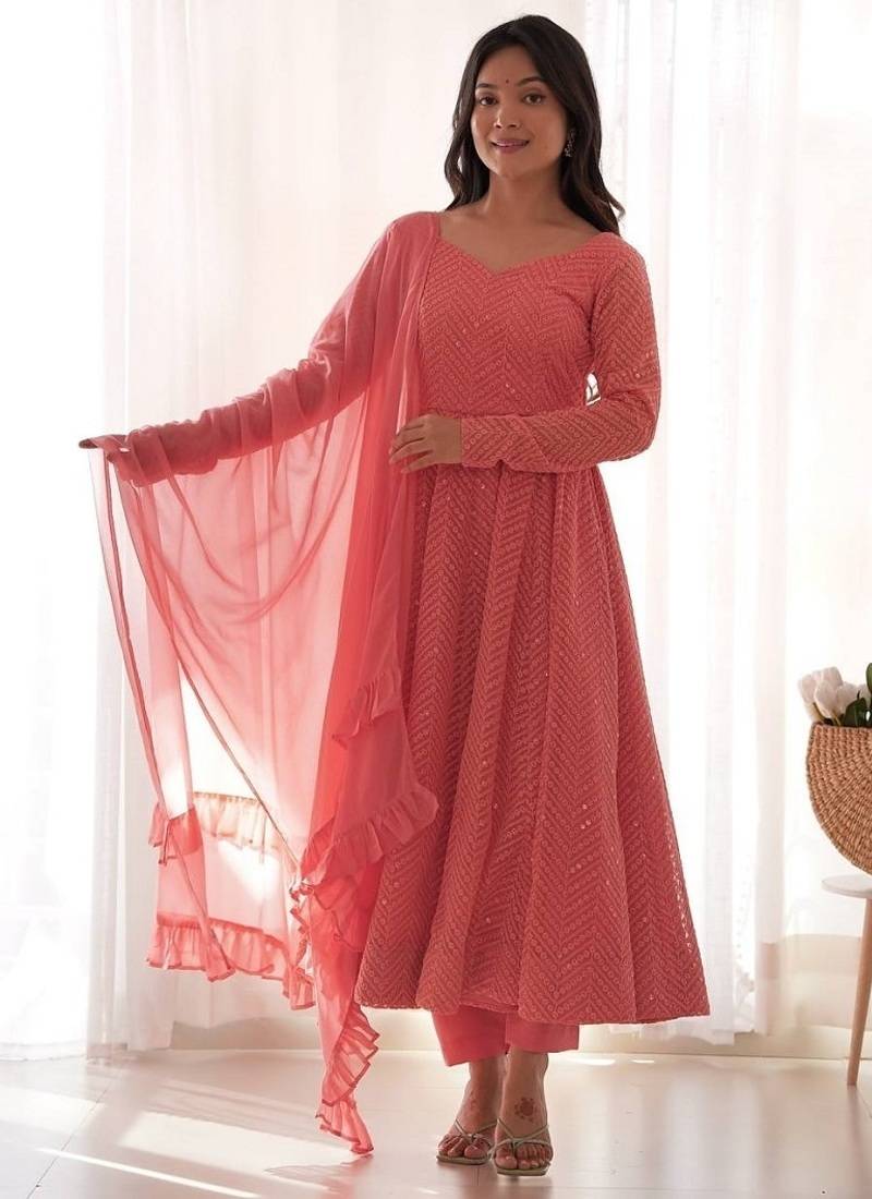 Heavy faux georgette with lukhnowi sequence work anarkali set
