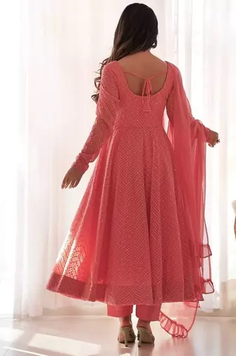 Heavy faux georgette with lukhnowi sequin work anarkali set