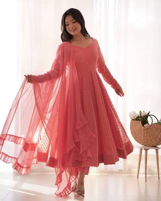 Heavy faux georgette with lukhnowi sequin work anarkali set 3