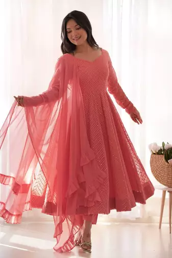 Heavy faux georgette with lukhnowi sequin work anarkali set
