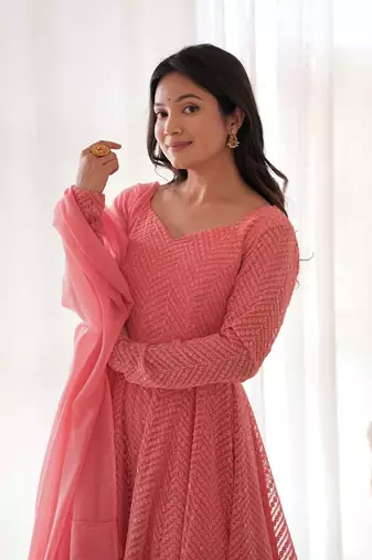 Heavy faux georgette with lukhnowi sequin work anarkali set