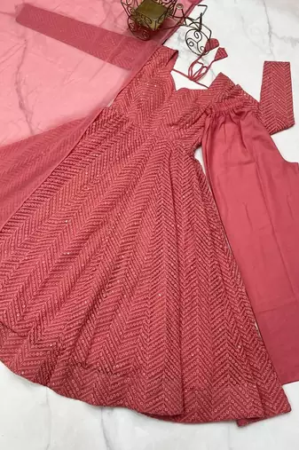 Heavy faux georgette with lukhnowi sequin work anarkali set
