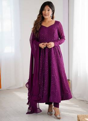 Heavy faux georgette with lukhnowi sequin work anarkali set 1