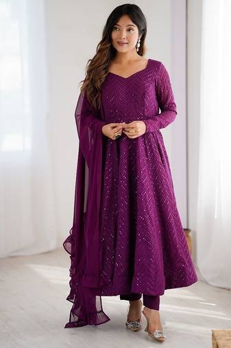 Heavy faux georgette with lukhnowi sequence work anarkali set