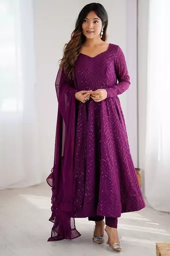 Heavy faux georgette with lukhnowi sequence work anarkali set