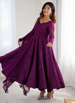 Heavy faux georgette with lukhnowi sequin work anarkali set 3