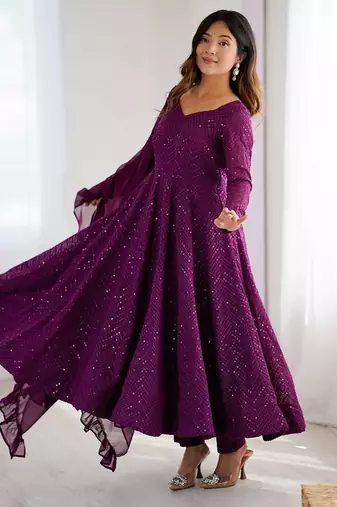 Heavy faux georgette with lukhnowi sequin work anarkali set