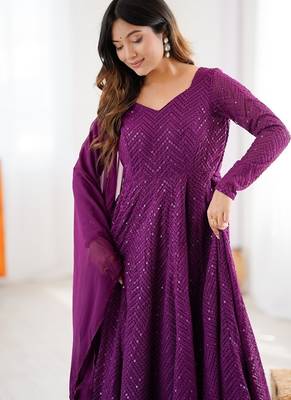 Heavy faux georgette with lukhnowi sequin work anarkali set 4