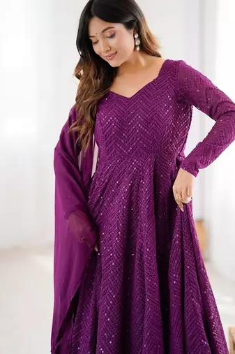 Heavy faux georgette with lukhnowi sequin work anarkali set