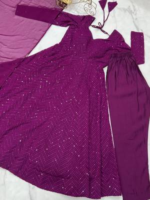 Heavy faux georgette with lukhnowi sequin work anarkali set 5