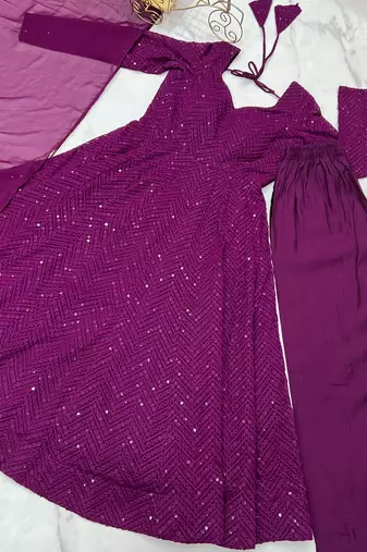 Heavy faux georgette with lukhnowi sequin work anarkali set