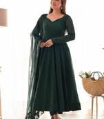 Green pure faux georgette lukhnowi sequence work anarkali set