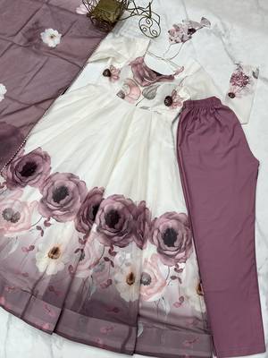 Onionpink soft organza silk with floral print fully flared anarkali pant with dupatta set 5