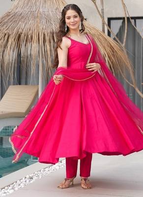 Ranipink romansilk chanderi plain fully flair anarkali suit 3
