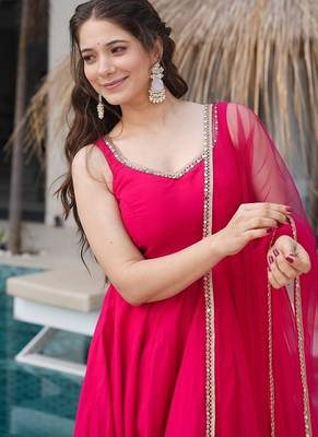 Ranipink romansilk chanderi plain fully flair anarkali suit 4