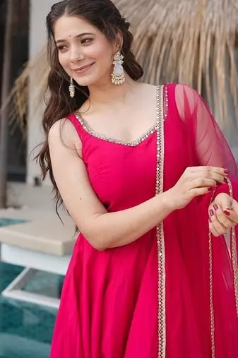 Ranipink romansilk chanderi plain fully flair anarkali suit