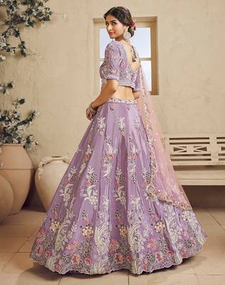 Lavender Satin Silk Sequins embroidery Semi Stitched Lehenga choli Dupatta 3