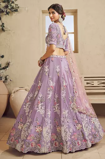 Lavender Satin Silk Sequins embroidery Semi Stitched Lehenga choli Dupatta