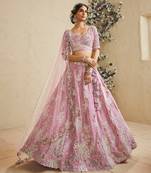 Pink Satin Silk Sequins embroidery Semi Stitched Lehenga choli Dupatta