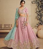 Pink Satin Silk Sequins embroidery Semi Stitched Lehenga choli Dupatta