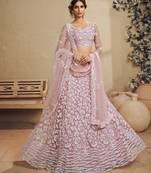 Pink Net Sequins embroidery Semi Stitched Lehenga choli Dupatta
