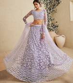 Lavender Net Sequins embroidery Semi Stitched Lehenga choli Dupatta