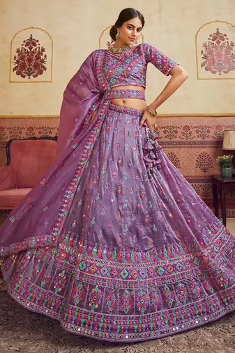 Lavender Organza Sequins embroidery Semi Stitched Lehenga choli Dupatta