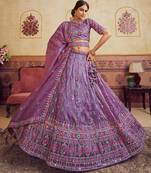 Lavender Organza Sequins embroidery Semi Stitched Lehenga choli Dupatta