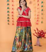 Trendy Georgette Kediya Style Embroidery And Digital Printed Green Readymade Lehenga Choli