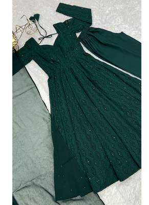 Green faux georgette lukhnowi sequin work anarkali set 5