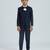 sequence suit set full sleeves blazer, shirt, pant and waist coat with bow tie - navy blue