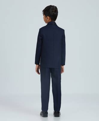 sequence suit set full sleeves blazer, shirt, pant and waist coat with bow tie - navy blue 2