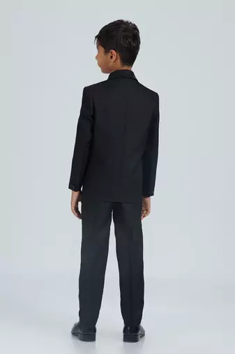 sequence suit set full sleeves blazer, shirt, pant and waist coat with bow tie - black