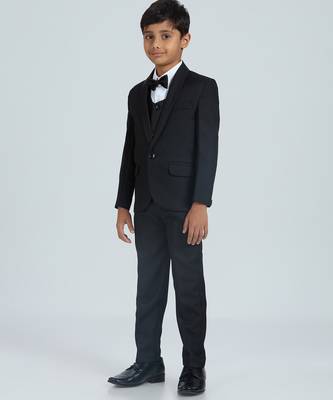 sequence suit set full sleeves blazer, shirt, pant and waist coat with bow tie - black 3