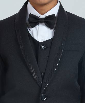 sequence suit set full sleeves blazer, shirt, pant and waist coat with bow tie - black 4