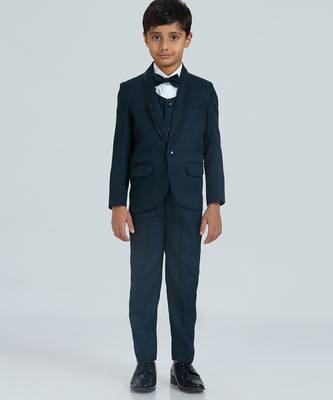 charm in sequence suit set full sleeves blazer, shirt, pant and waist coat with bow tie - tblue 1