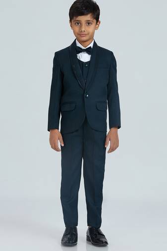 charm in sequence suit set full sleeves blazer, shirt, pant and waist coat with bow tie - tblue