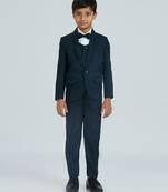 charm in sequence suit set full sleeves blazer, shirt, pant and waist coat with bow tie - tblue