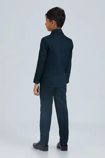 charm in sequence suit set full sleeves blazer, shirt, pant and waist coat with bow tie - tblue