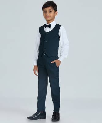 charm in sequence suit set full sleeves blazer, shirt, pant and waist coat with bow tie - tblue 3