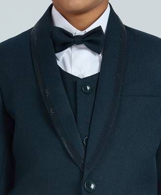charm in sequence suit set full sleeves blazer, shirt, pant and waist coat with bow tie - tblue 4