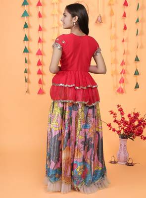 Trendy Georgette Kediya Style Embroidery And Digital Printed Pink Readymade Lehenga Choli 2