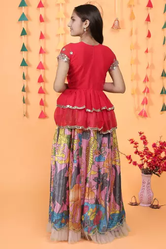 Trendy Georgette Kediya Style Embroidery And Digital Printed Pink Readymade Lehenga Choli