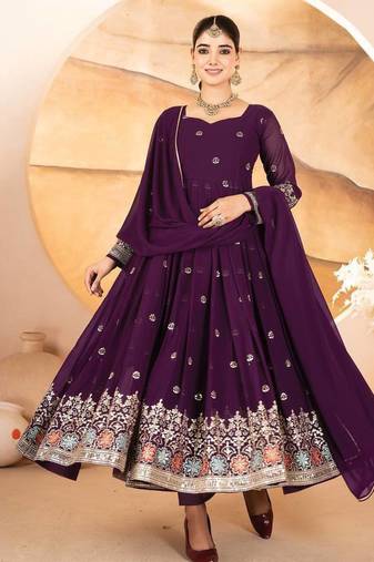 WINE Faux Blooming EMBROIDERY PARTY WEAR SUIT SET  