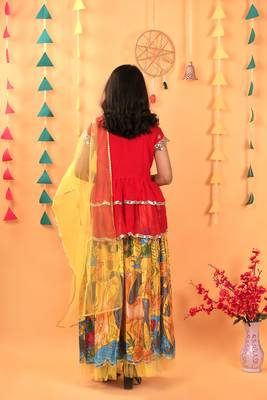 Trendy Georgette Kediya Style Embroidery And Digital Printed Yellow Readymade Lehenga Choli 2